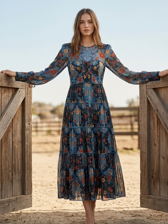 FARM Rio Dresses & Skirts - FARM Rio Blue Floral Tiered Maxi Dress $320 Retail